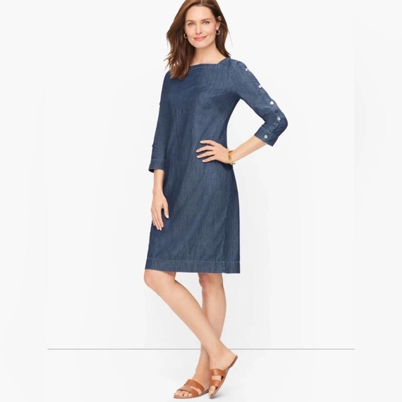 Talbots Striated Denim Shift Dress Women's Size 8 - Picture 2 of 8